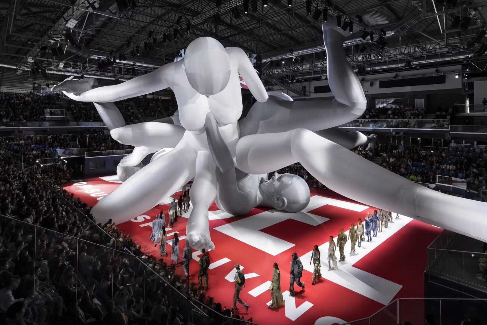 Inflatable sculptures float in the air during fashion weeks and sporting events