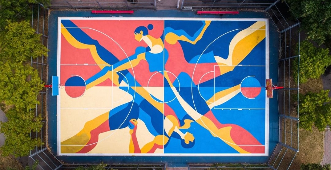 Silhouettes of players decorate the court in Montreal, Canada. Source: MURAL Festival