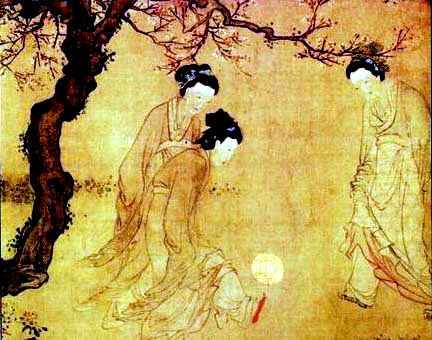 Ženy hrající cuju, Čína, 15.–16. století. Zdroj: Artsnet