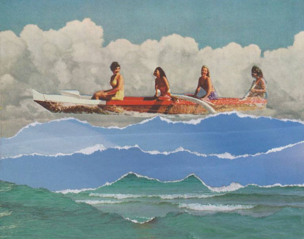 Lisa Nance, Row Your Boat, koláž. Zdroj: Saatchi Art